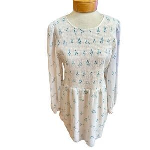 Wilfred Casey Dress – Birch/Shadow Blue Floral Smocked Mini (L)